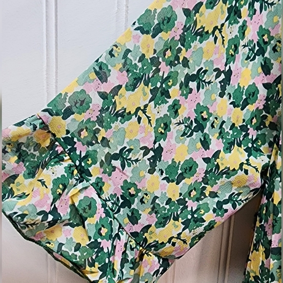 Melloday Floral Ruffle-Sleeve Pleated Dress - Green & Multicolor Print - Picture 5 of 15